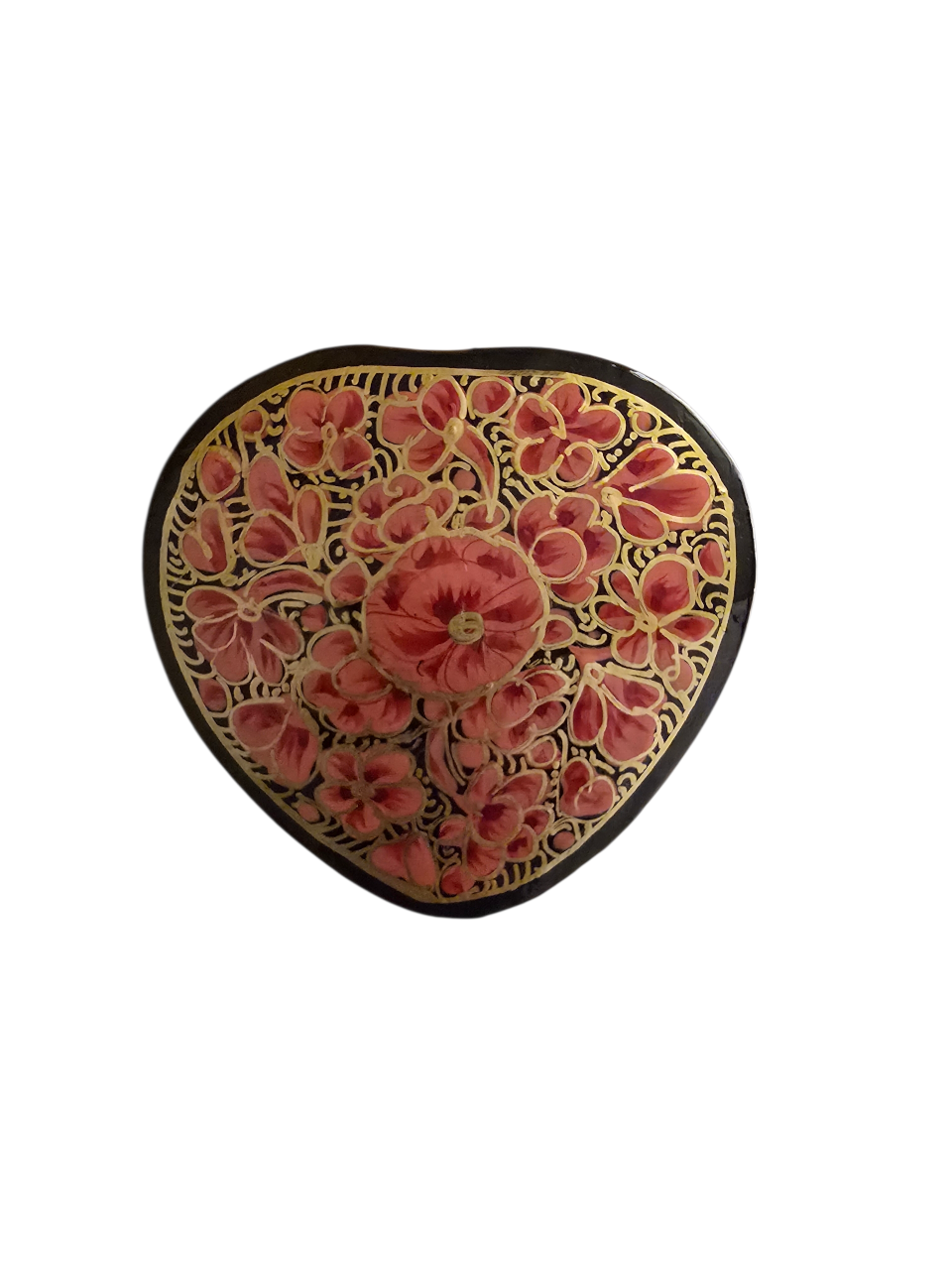 Hjerteformet boks i gull og blomster (01)