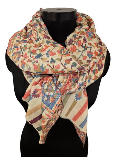 Naturfarget mønstervevet sjal i 100% merino ull (43)