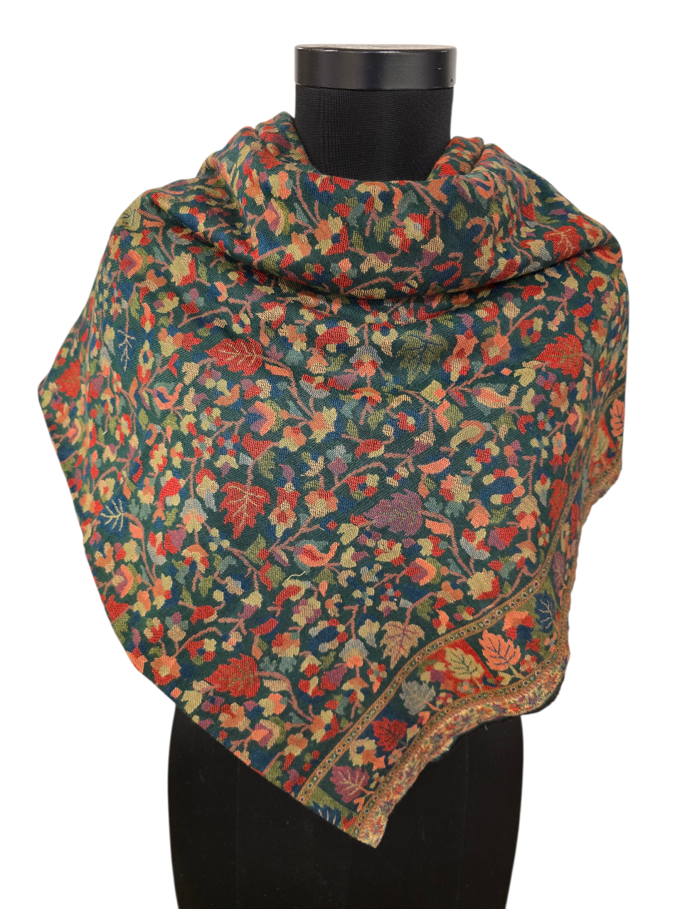 Nydelig grønt mønstervevet sjal i 100% merino ull (46)