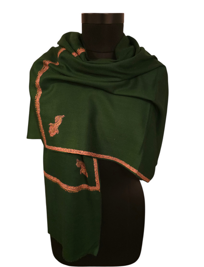 Grønt cashmere/merino sjal med håndbroderte detaljer (22)