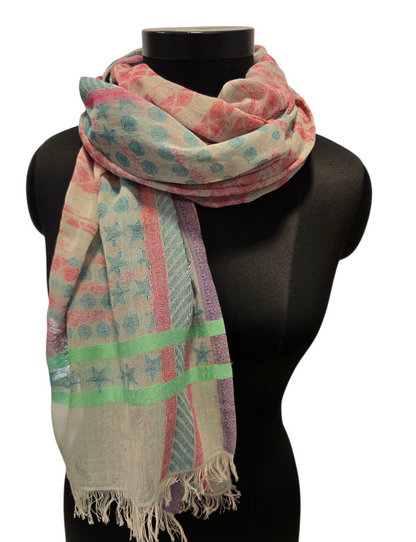 Bomullsskjerf i kalde og varmer farger (083)