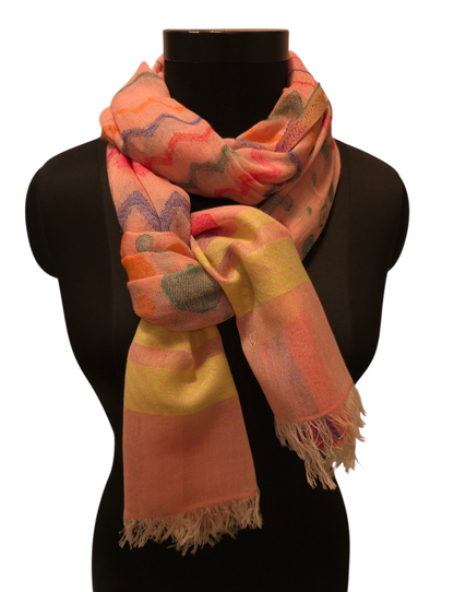 Lys rosa bomullsskjerf med innvevd mønster (072)