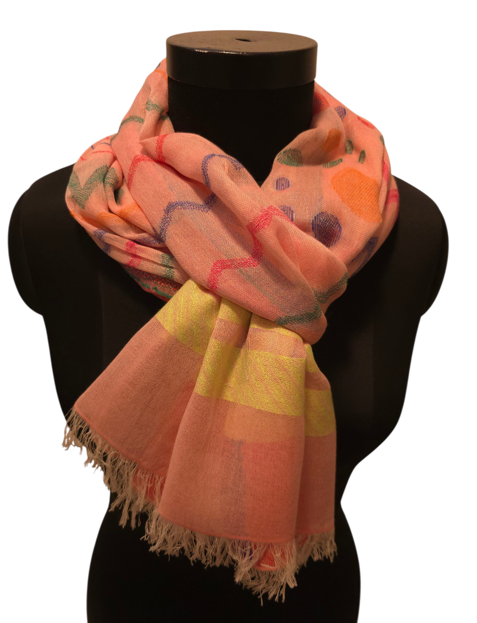 Lys rosa bomullsskjerf med innvevd mønster (072)