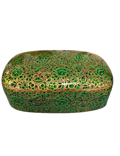 Vakkert skrin med grønne blomster og gyllen dekor (49)