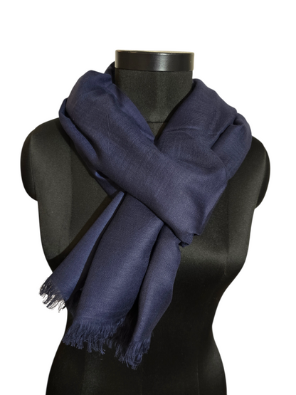 Marineblått skjerf i merino og bomull (07)