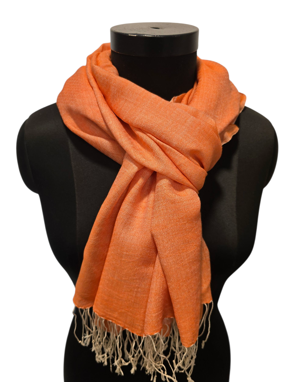 Oransje og hvitt sjal i cashmere og silke (159)