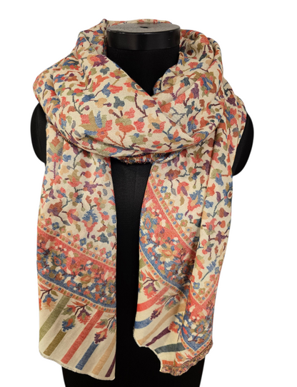 Naturfarget mønstervevet sjal i 100% merino ull (43)