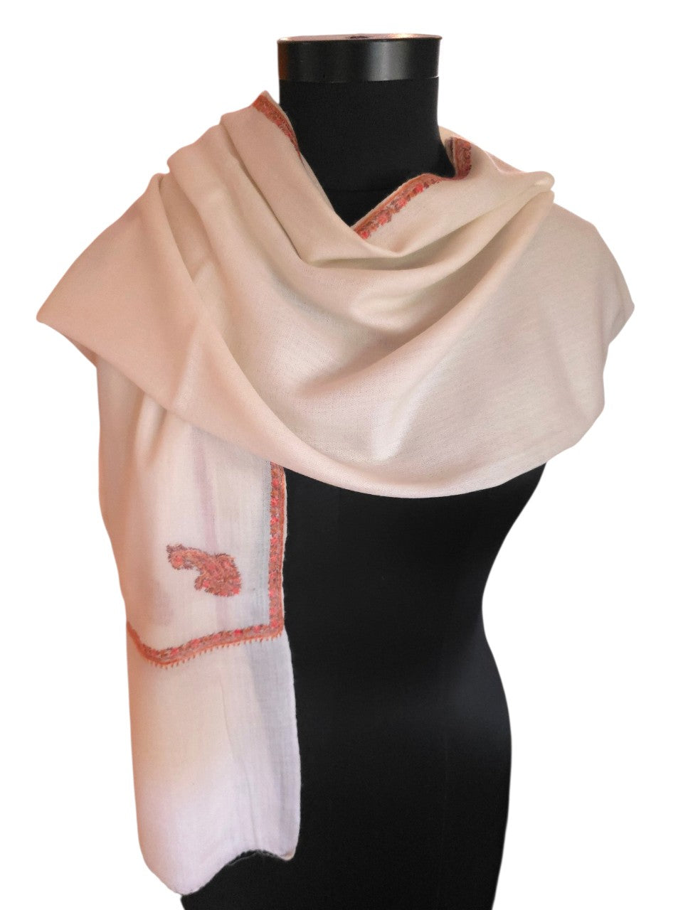 Krem hvitt sjal i cashmere og merino med håndbroderte detaljer (29)