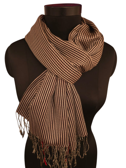 Cashmere og silkeskjerf med ruter og striper i beige, hvitt, grått og sort (59)