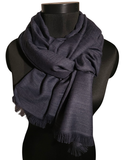 Blåmelert skjerf i merino og bomull (06)