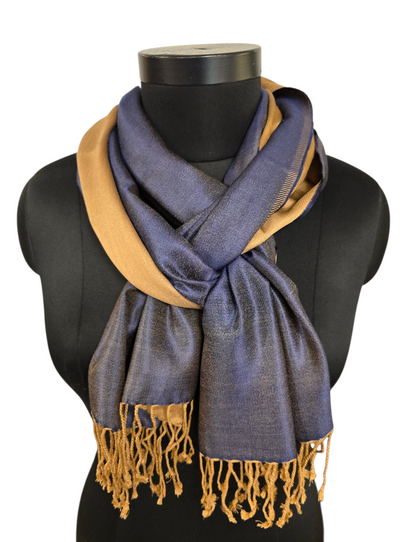 Lekkert tosidig marineblått og beige silkeskjerf (36)