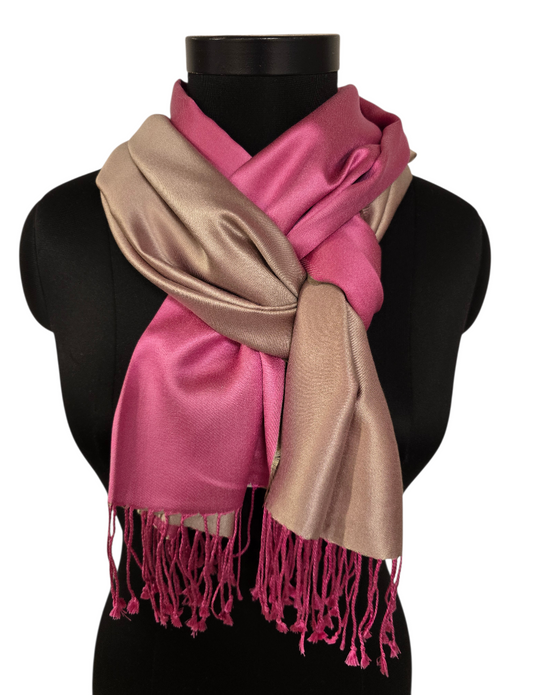 Tosidig gyllen/beige og rosa silkeskjerf (32)