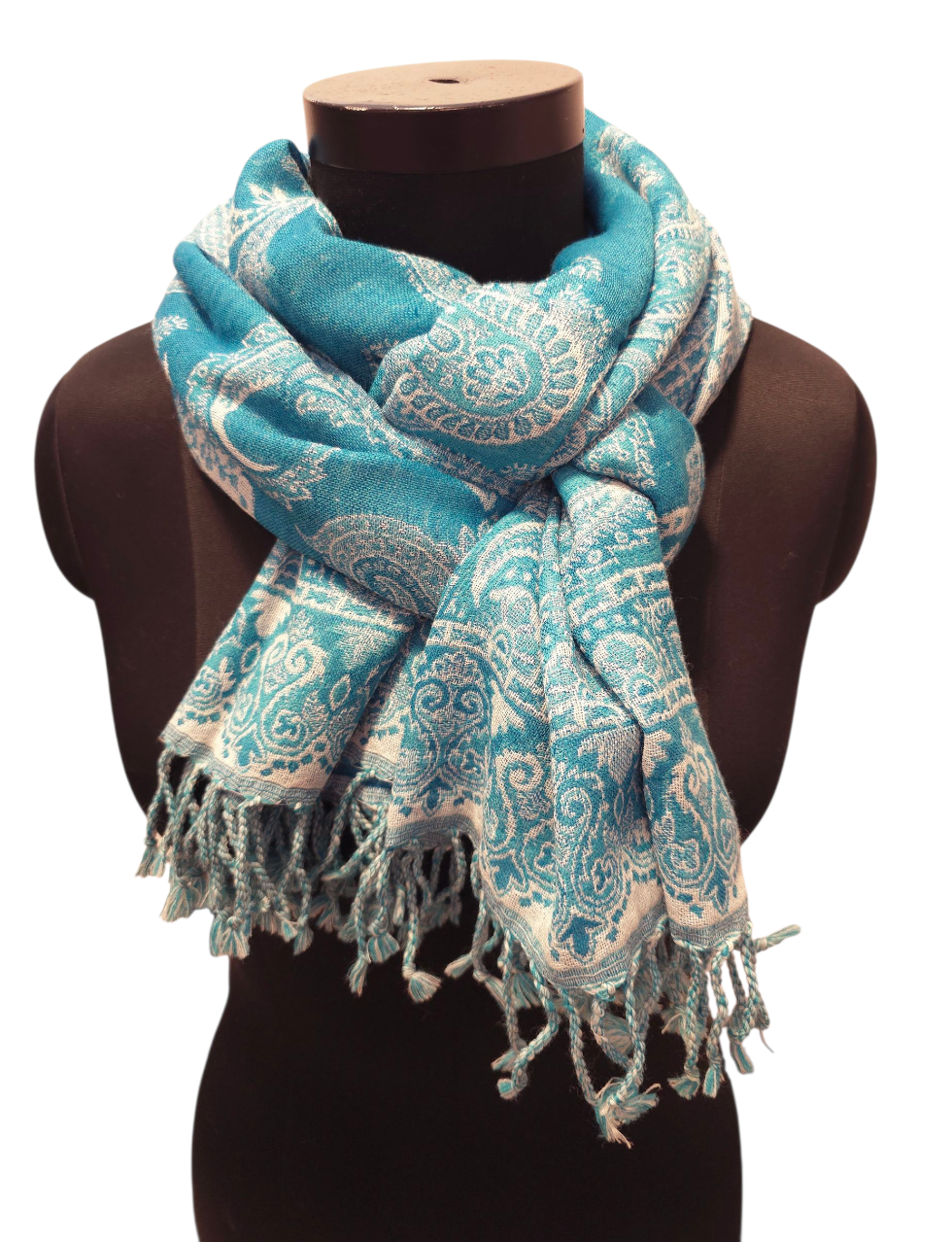 Scubablått og offwhite ullskjerf (66)