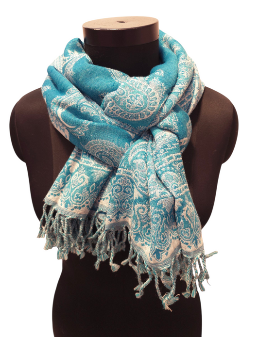 Scubablått og offwhite ullskjerf (66)