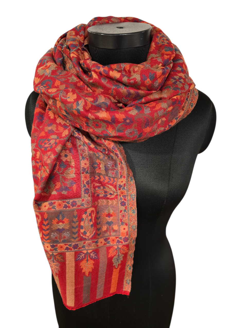 Stort og mykt rødt mønstervevet sjal i ren merino  (47)