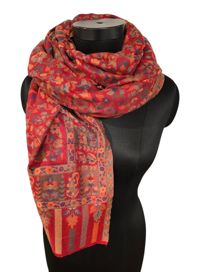 Stort og mykt rødt mønstervevet sjal i ren merino  (47)