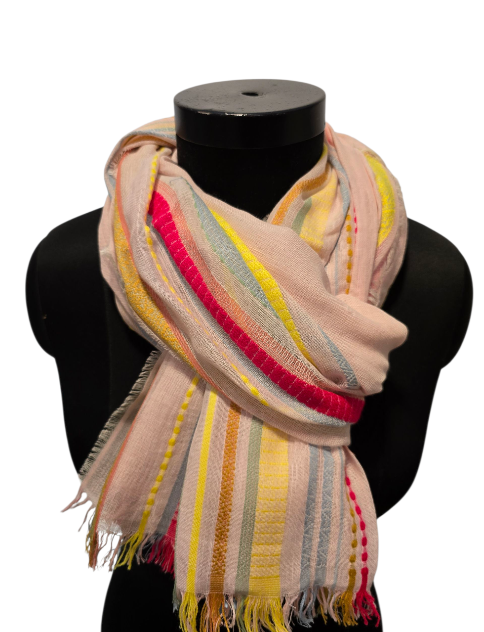 Stort stripete bomullssjal i duse farger (117)