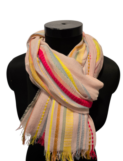 Stort stripete bomullssjal i duse farger (117)