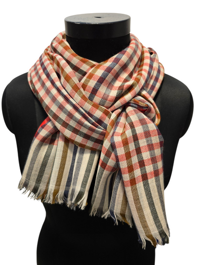 Lysegrått skjerf med striper og ruter (80)