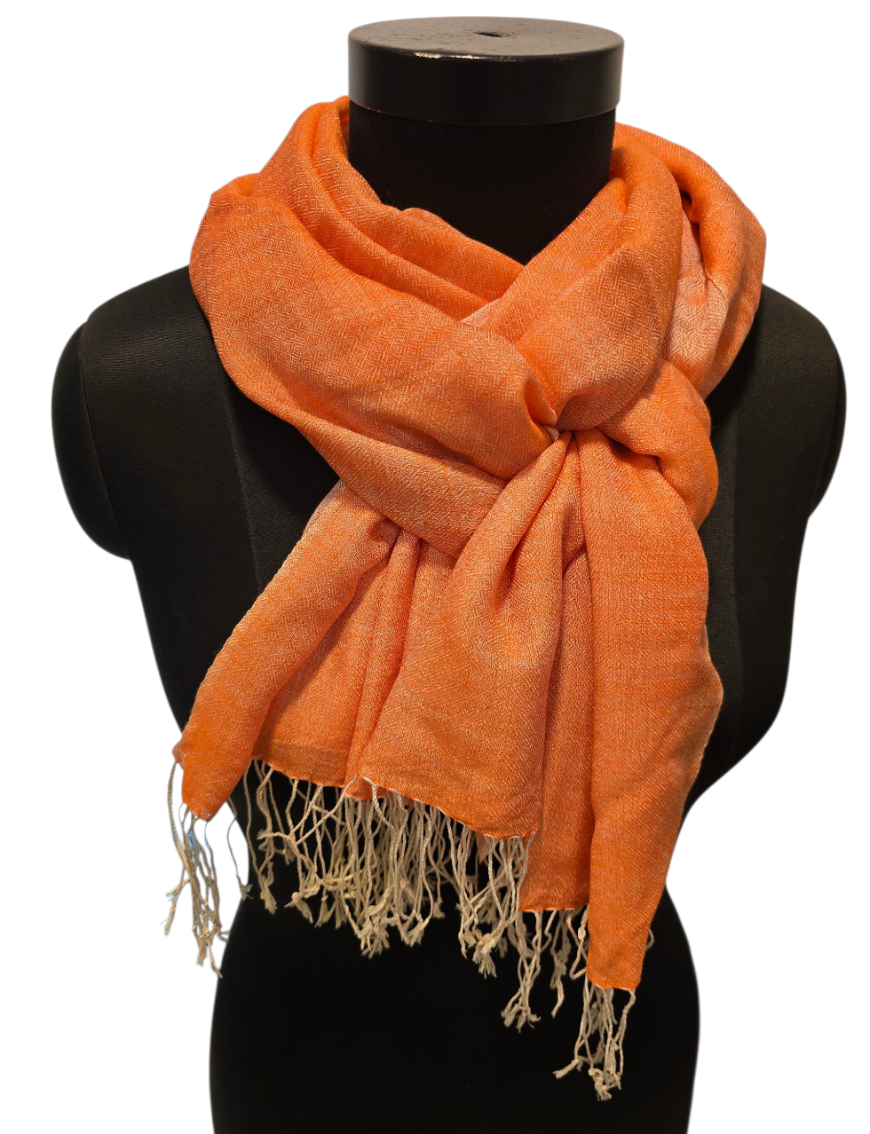 Oransje og hvitt sjal i cashmere og silke (159)