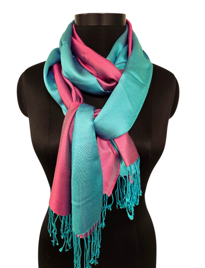 Tosidig turkis og rosa silkeskjerf (31)