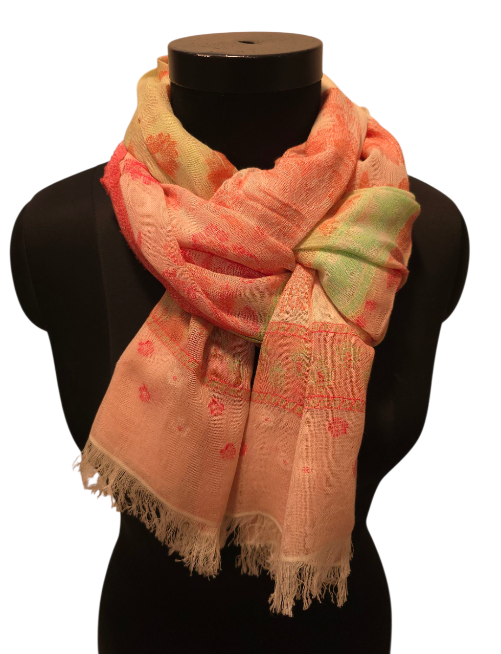 Mønstervevd fersken farget bomullsskjerf (074)