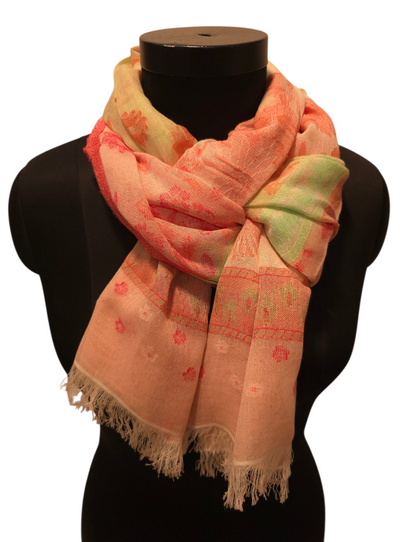 Mønstervevd fersken farget bomullsskjerf (074)