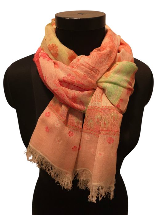 Mønstervevd fersken farget bomullsskjerf (074)