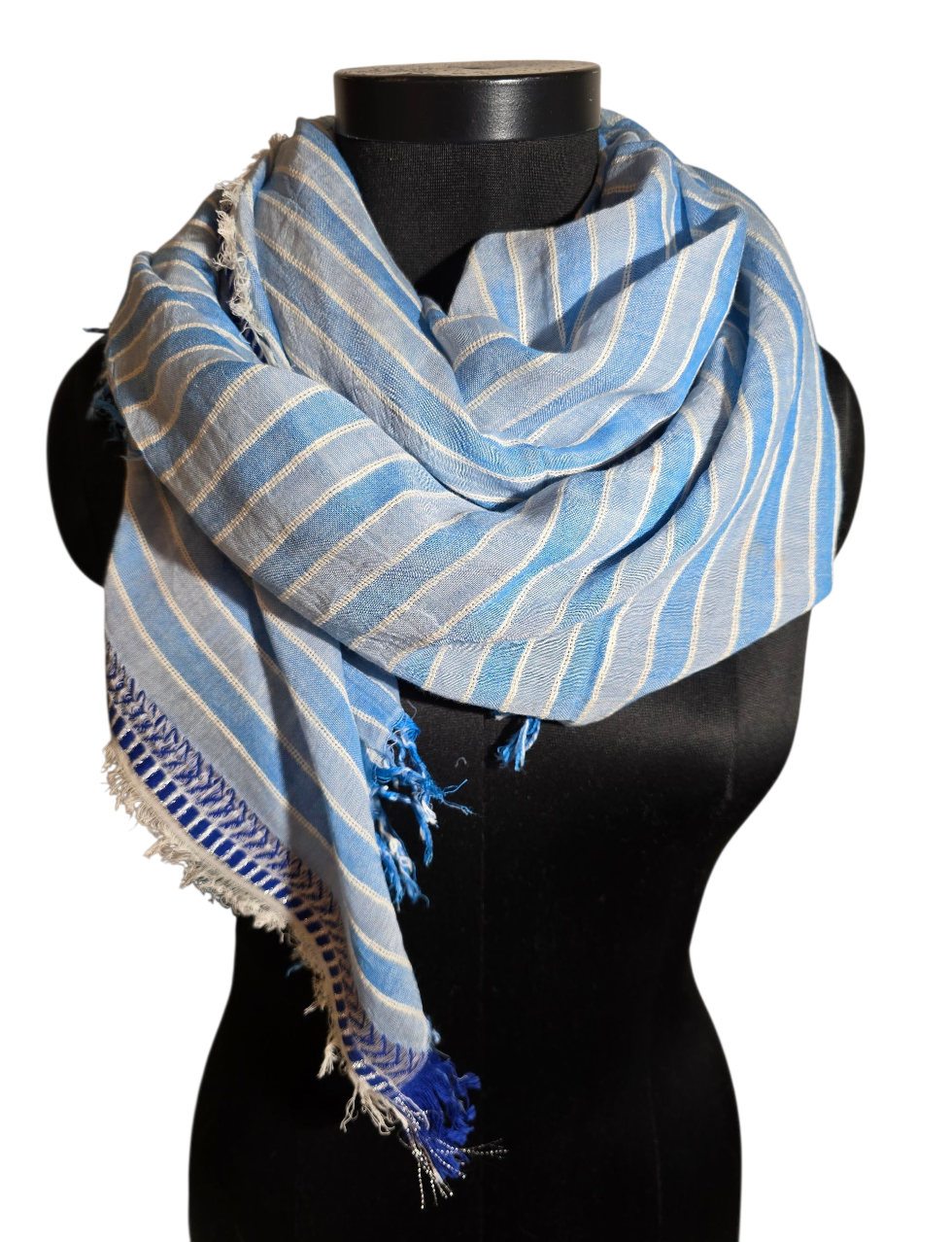 Stripete lyseblått skjerf i bomull (4)