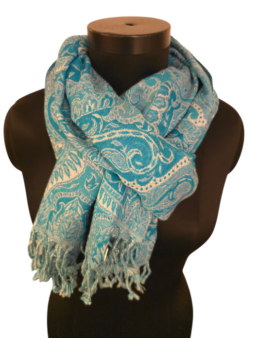 Scubablått og offwhite ullskjerf (66)