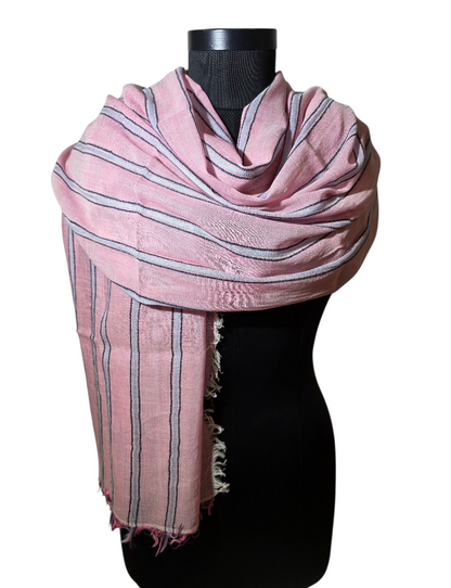 Rosa bomullsjal med striper (2)