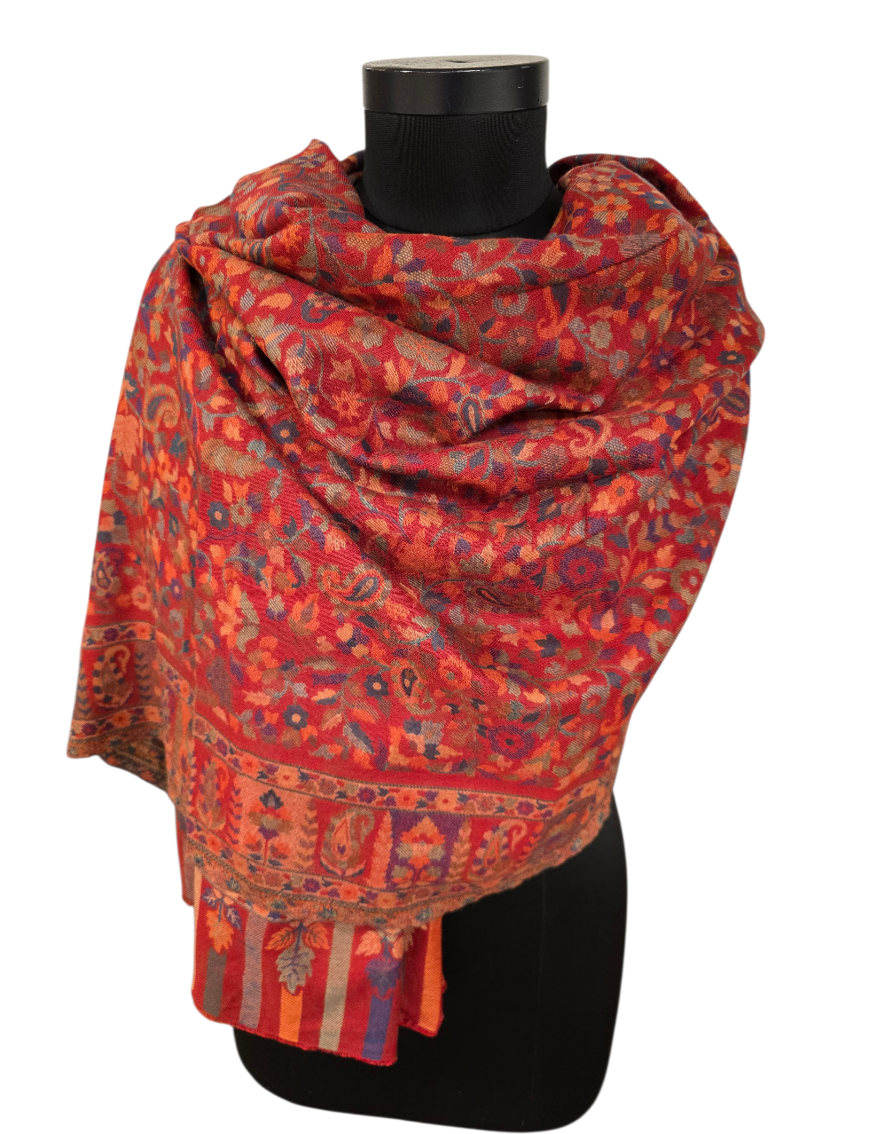 Stort og mykt rødt mønstervevet sjal i ren merino  (47)