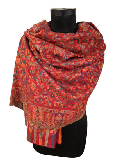Stort og mykt rødt mønstervevet sjal i ren merino  (47)
