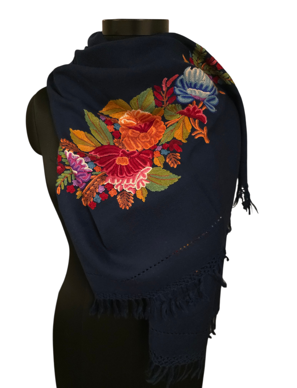 Håndbrodert mørkeblått sjal (20)