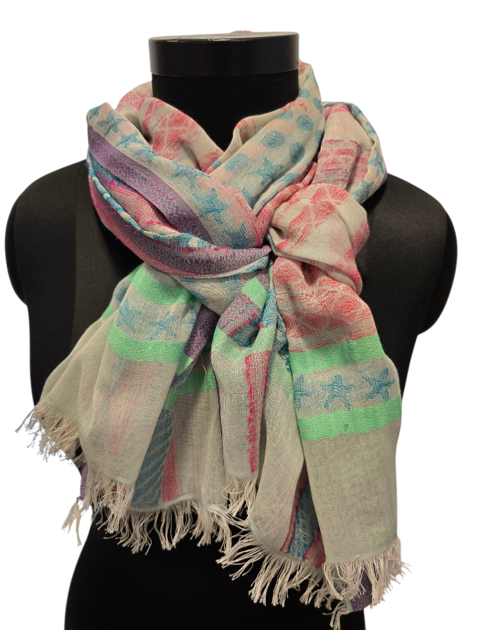 Bomullsskjerf i kalde og varmer farger (083)