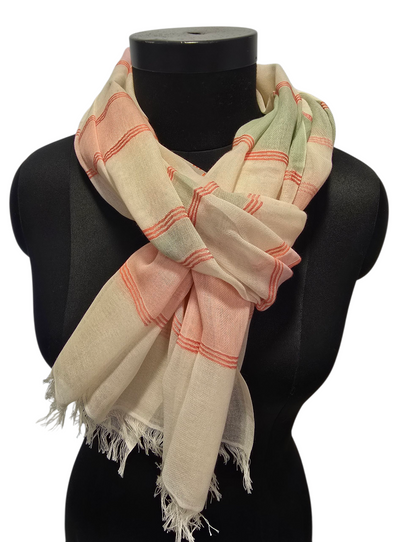 Lyst stripete og luftig bomullsskjerf (089)