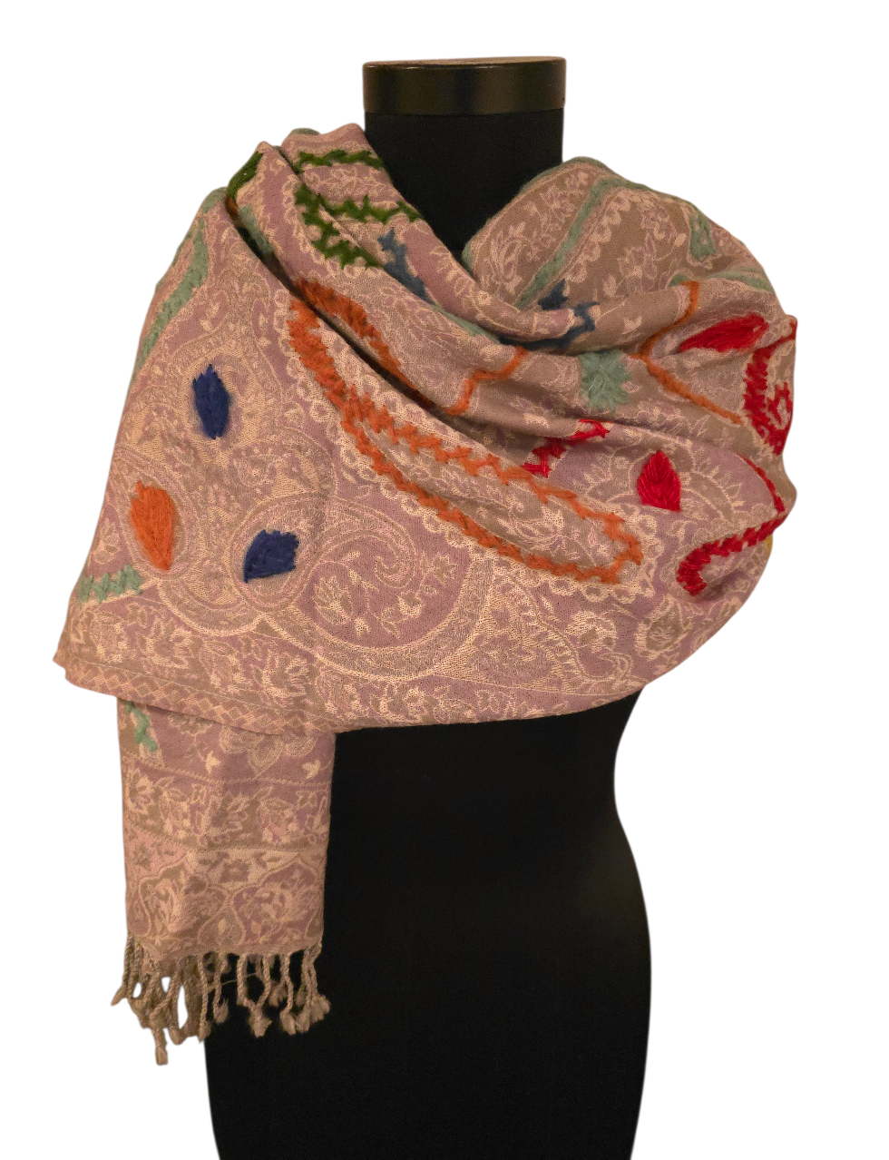 Lys lilla ullskjerf med broderier (95)