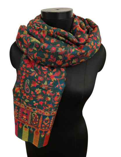 Mørkegrønt mønstervevet sjal i cashmere og merino (41)