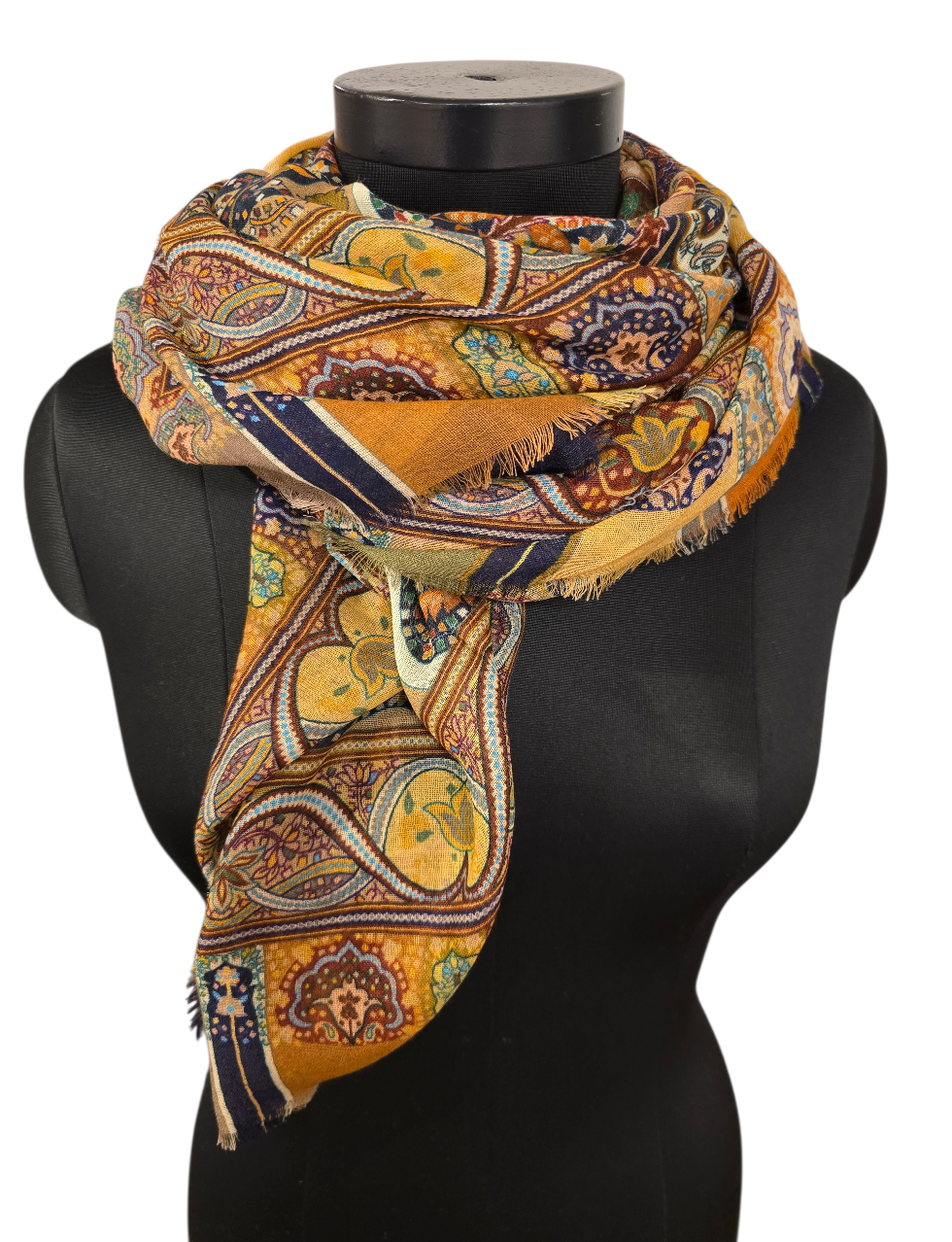 Kvadratisk merino og silkesjal i varme farger (15)