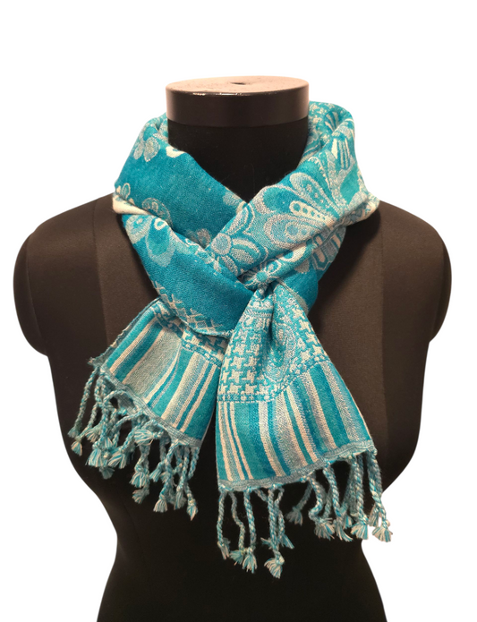 Smalt ullskjerf i blåturkise farger (59)