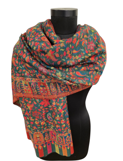 Mørkegrønt mønstervevet sjal i cashmere og merino (41)