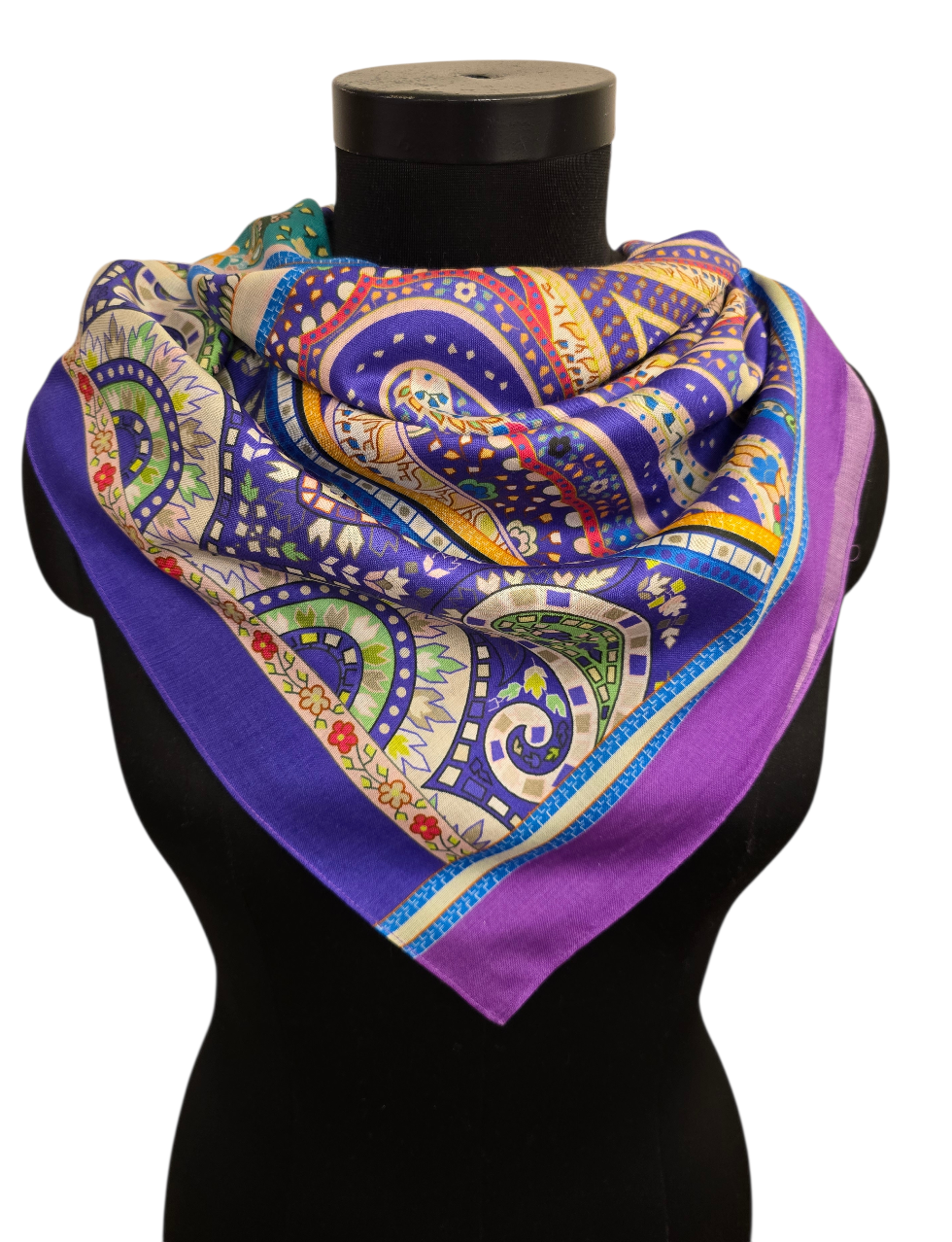 Firkantet silkeskjerf i kalde farger (20)