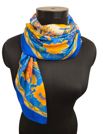 Frisk firkantet silkeskjerf kalt "Gul & Blå" (23)