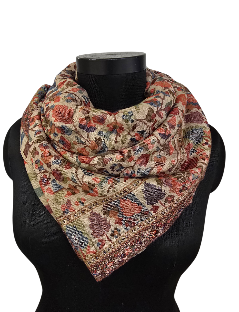 Varm beige mønstervevet sjal i ren merino  (48)