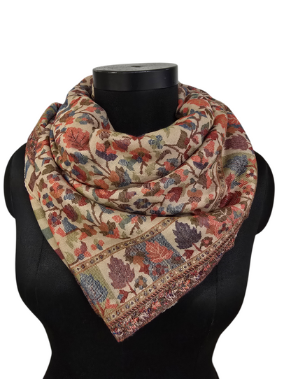 Varm beige mønstervevet sjal i ren merino  (48)