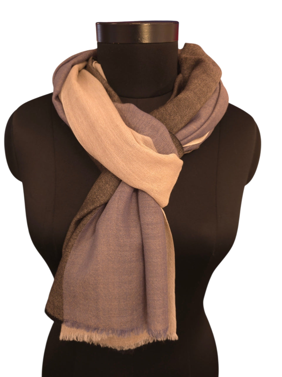 Merino og silke skjerf i lys beige, blått og sort (27)