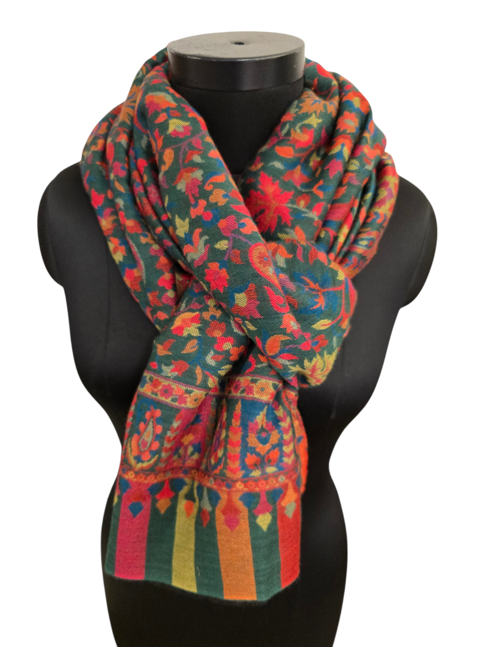 Mørkegrønt mønstervevet sjal i cashmere og merino (41)