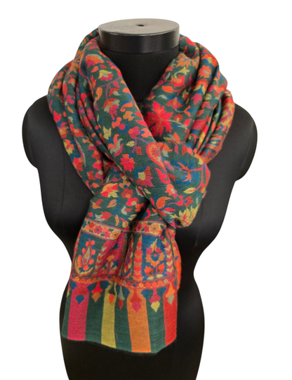 Mørkegrønt mønstervevet sjal i cashmere og merino (41)