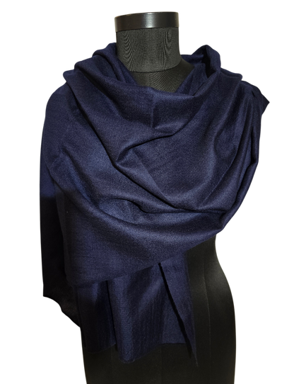 Eksklusivt håndvevet marineblått pashmina sjal (3)