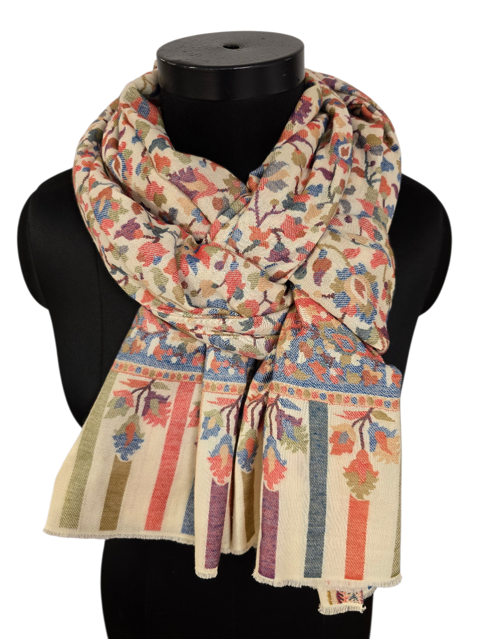 Naturfarget mønstervevet sjal i 100% merino ull (43)